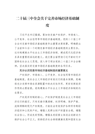 二十届三中全会关于完善市场经济基础制度