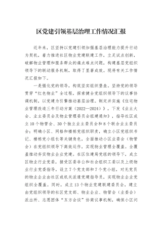 区党建引领基层治理工作情况汇报