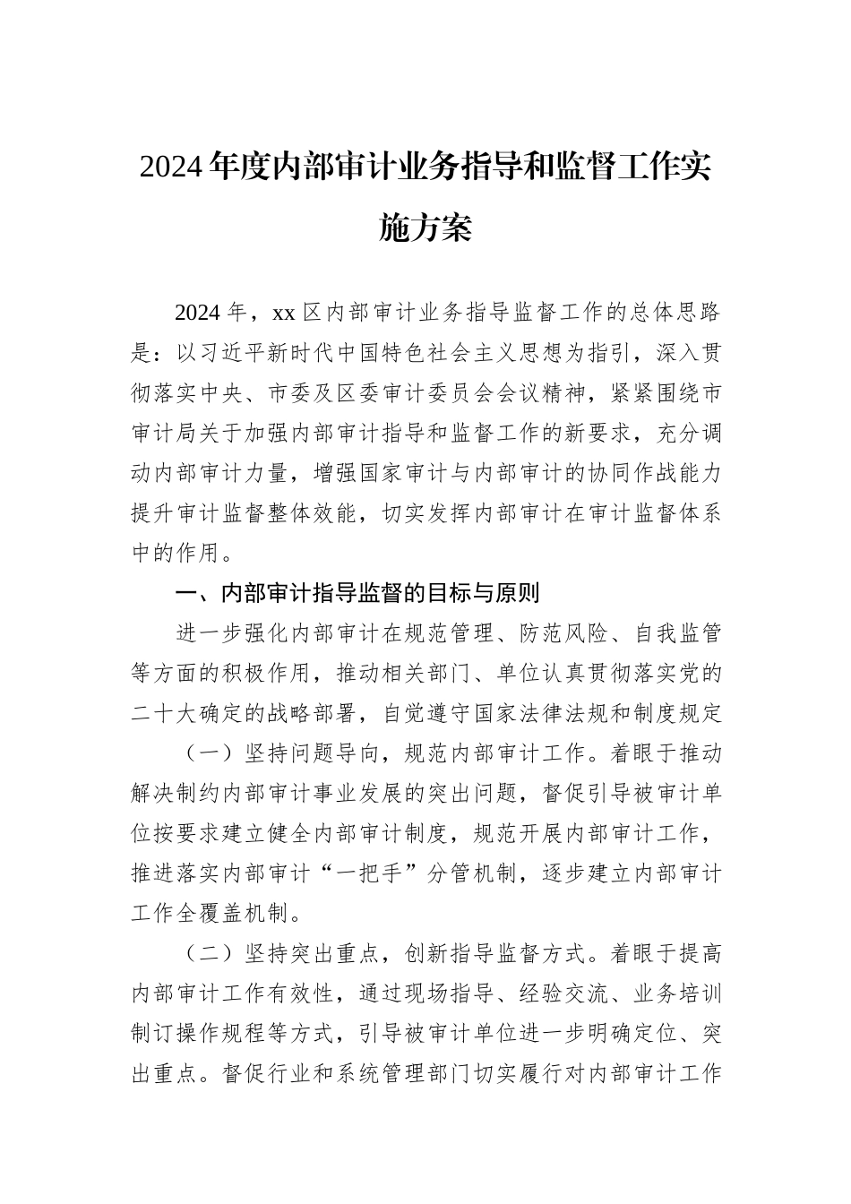 2024年度内部审计业务指导和监督工作实施方案_第1页