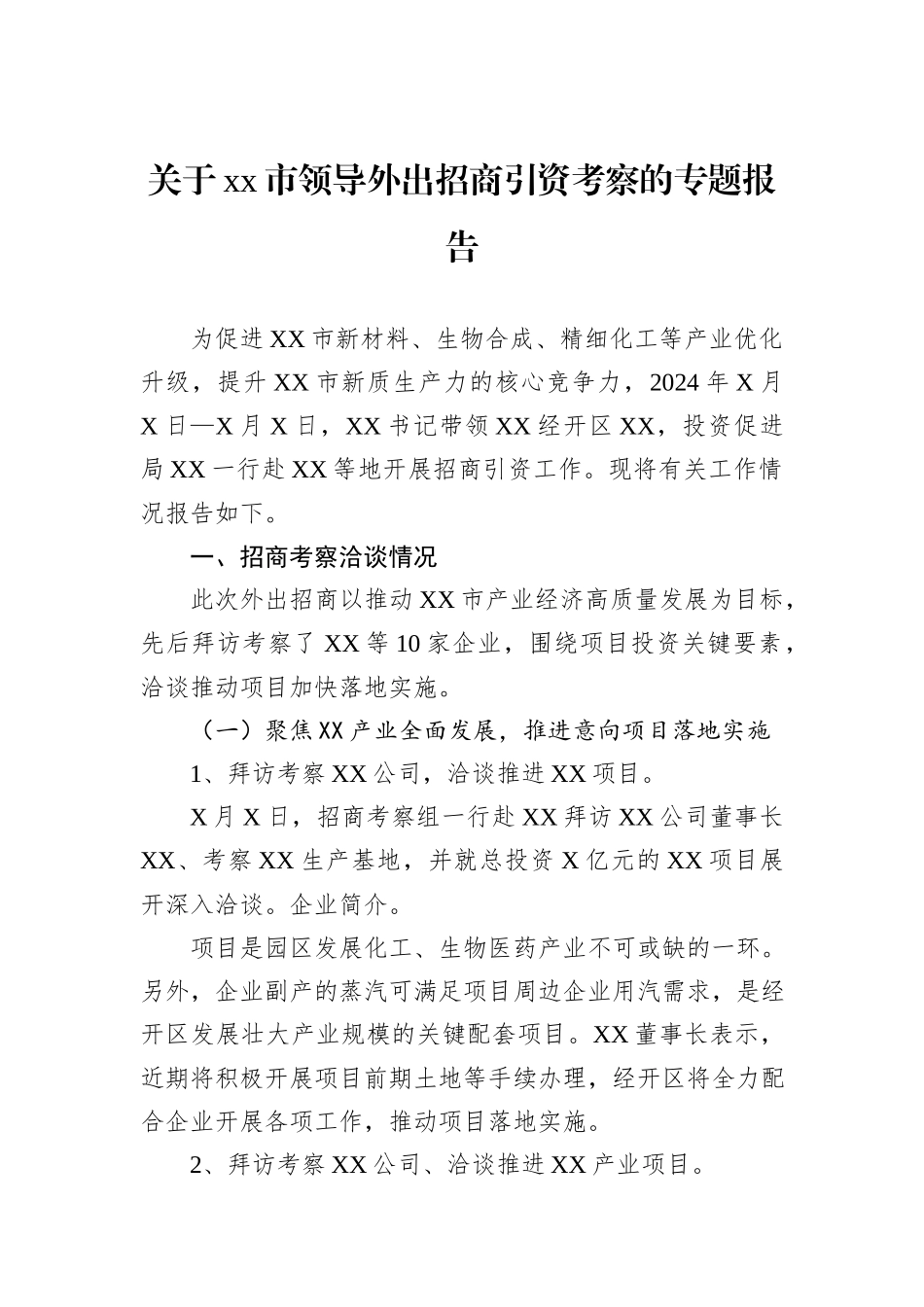 关于xx市领导外出招商引资考察的专题报告_第1页