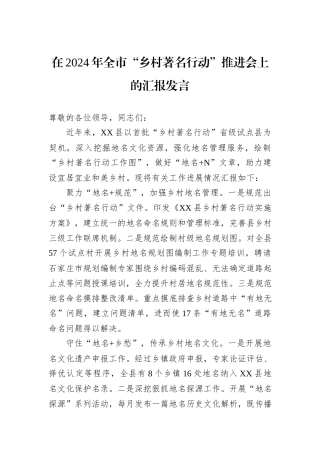在2024年全市“乡村著名行动”推进会上的汇报发言