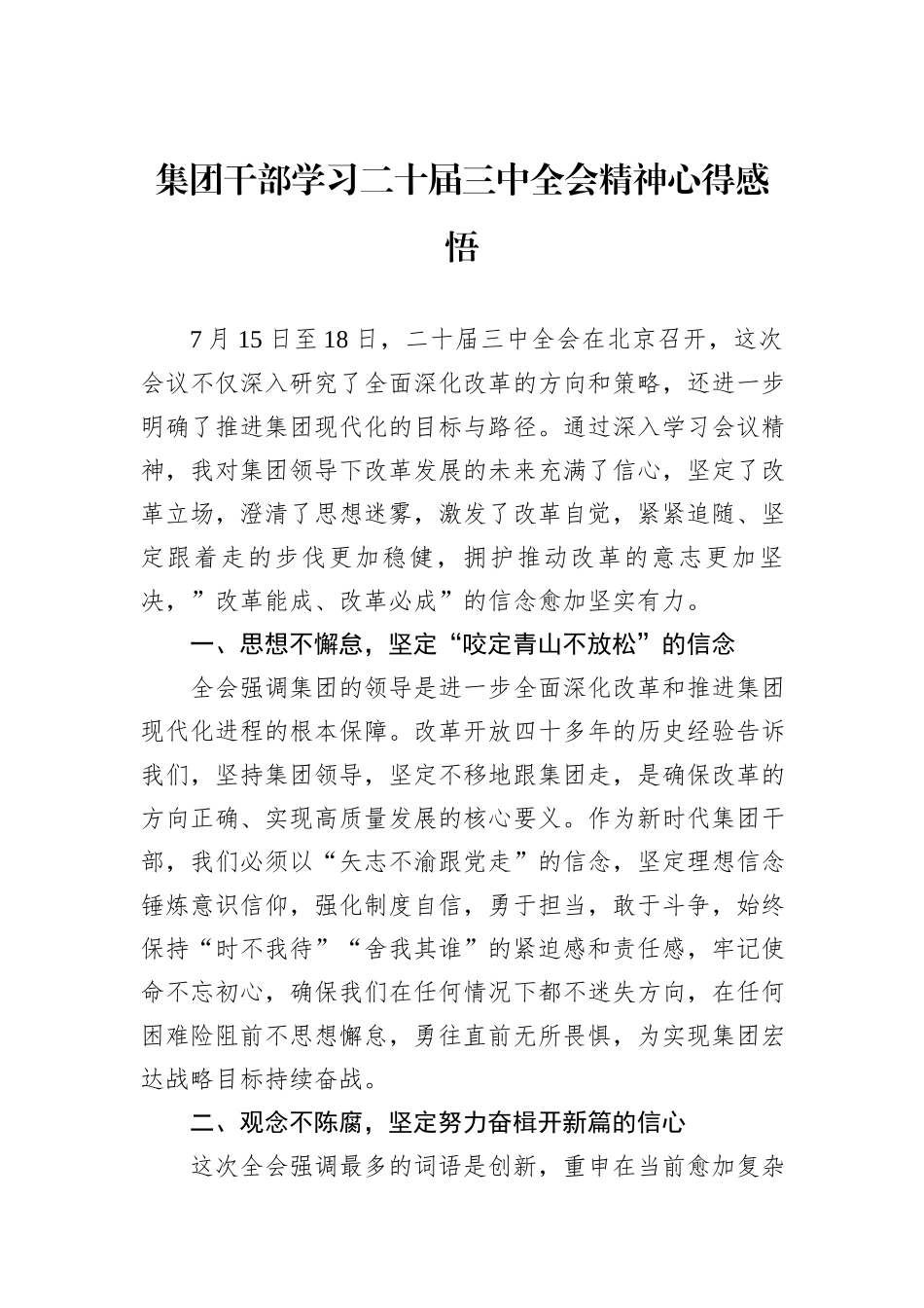 集团干部学习二十届三中全会精神心得感悟_第1页