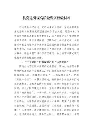 县党建引领高质量发展经验材料