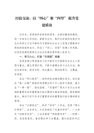 经验交流：以“四心”聚“四型”+提升党建质效20240905