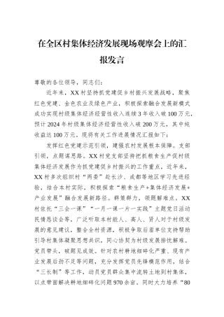 在全区村集体经济发展现场观摩会上的汇报发言20240905