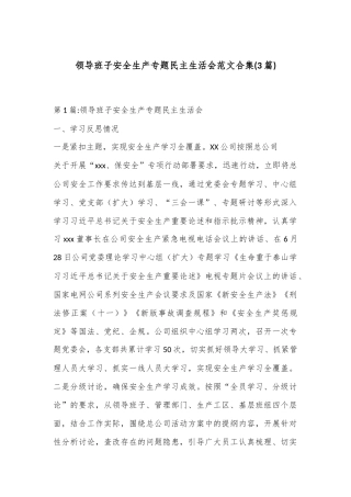 ( 3 篇)领导班子安全生产专题民主生活会范文合集