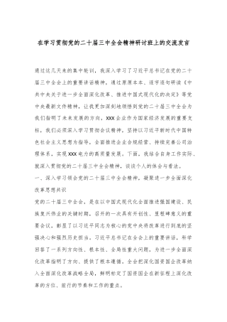 在学习贯彻党的二十届三中全会精神研讨班上的交流发言