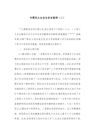 专题民主生活会发言提纲（二）