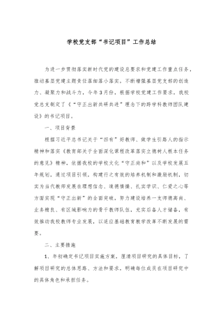 学校党支部“书记项目”工作总结