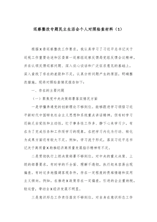 巡察整改专题民主生活会个人对照检查材料（1）