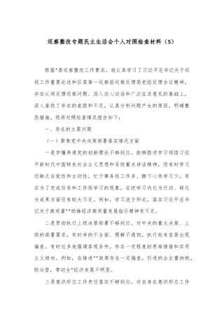 巡察整改专题民主生活会个人对照检查材料（5）