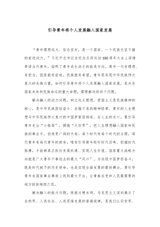 引导青年将个人发展融入国家发展