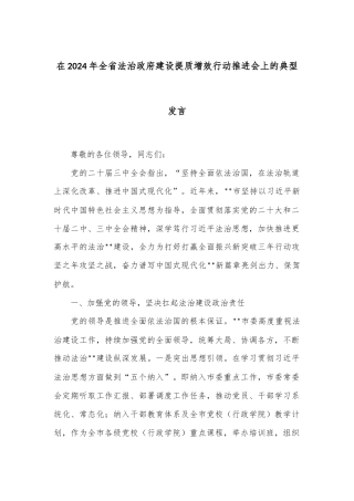 在2024年全省法治政府建设提质增效行动推进会上的典型发言