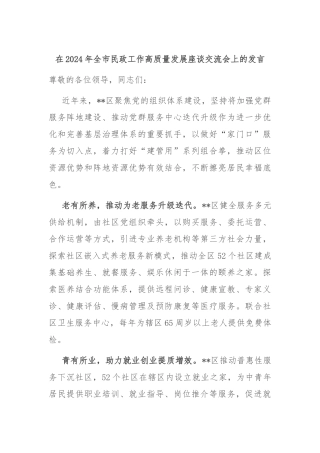 在2024年全市民政工作高质量发展座谈交流会上的发言
