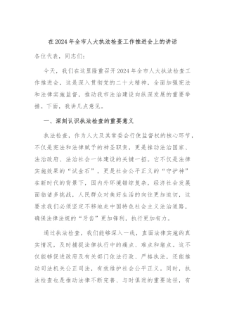 在2024年全市人大执法检查工作推进会上的讲话