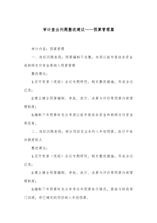审计查出问题整改建议——预算管理篇
