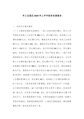 市工业园区2024年上半年经济发展报告