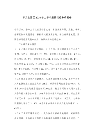 市工业园区2024年上半年经济运行分析报告