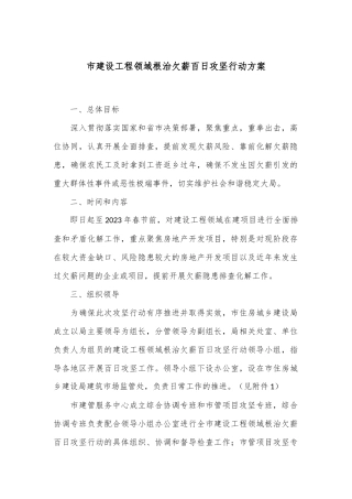 市建设工程领域根治欠薪百日攻坚行动方案