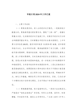 市统计局2024年工作汇报