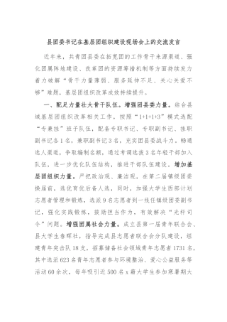 县团委书记在基层团组织建设现场会上的交流发言
