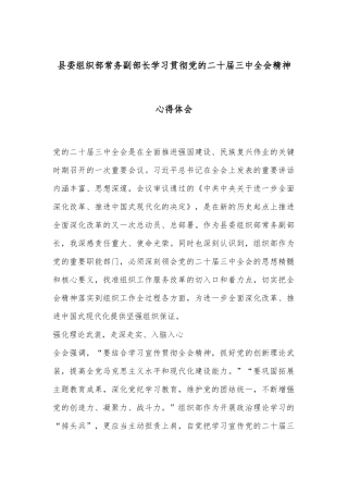 县委组织部常务副部长学习贯彻党的二十届三中全会精神心得体会