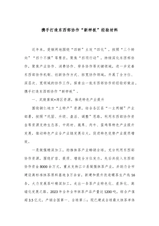 携手打造东西部协作“新样板”经验材料
