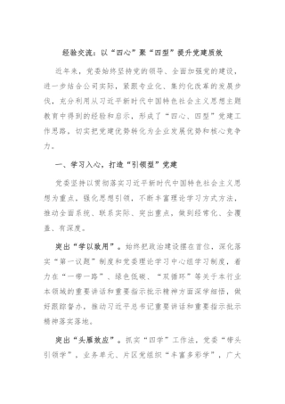 经验交流：以“四心”聚“四型” 提升党建质效