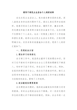 领导干部民主生活会个人剖析材料