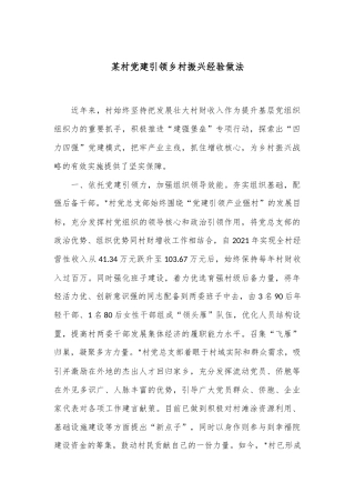 某村党建引领乡村振兴经验做法