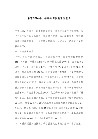某市2024年上半年经济发展情况报告