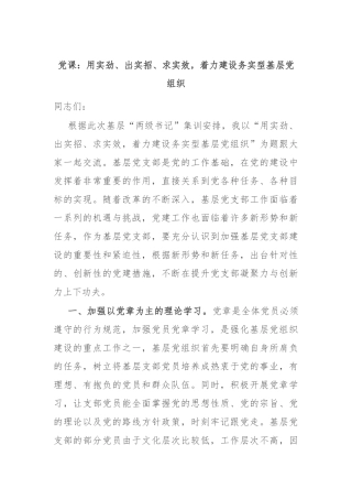 党课：用实劲、出实招、求实效，着力建设务实型基层党组织