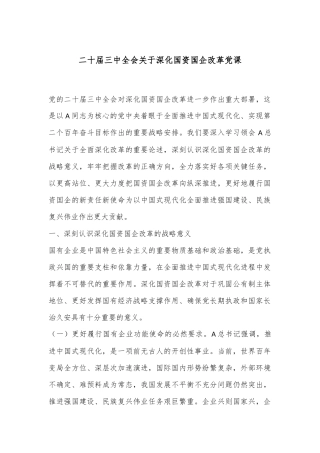 二十届三中全会关于深化国资国企改革党课
