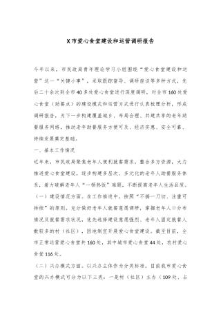 X市爱心食堂建设和运营调研报告