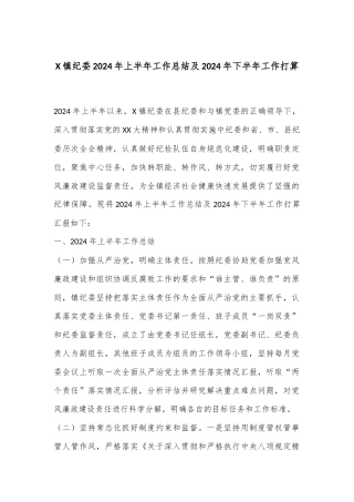 X镇纪委2024年上半年工作总结及2024年下半年工作打算