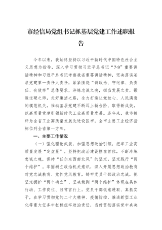 市经信局党组书记抓基层党建工作述职报告
