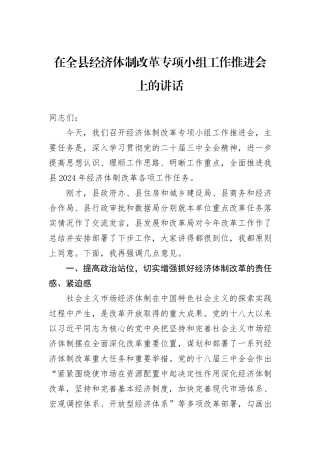 在全县经济体制改革专项小组工作推进会上的讲话