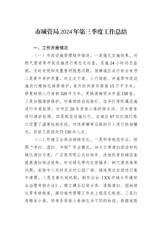 市城管局2024年第三季度工作总结