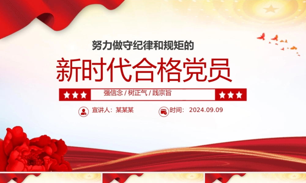 精美创意风2024努力做守纪律和规矩的新时代合格党员PPT下载