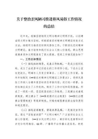 关于整治歪风陋习推进移风易俗工作情况的总结