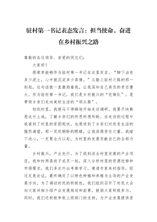 驻村第一书记表态发言：担当使命，奋进在乡村振兴之路