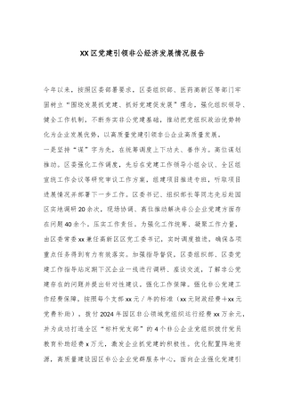 XX区党建引领非公经济发展情况报告