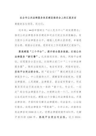 在全市公共法律服务体系建设推进会上的汇报发言