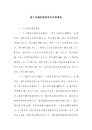 县工业园区经济运行分析报告