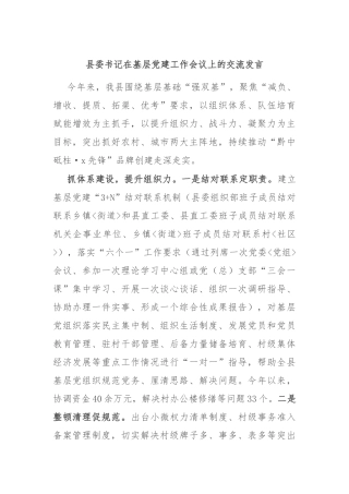 县委书记在基层党建工作会议上的交流发言