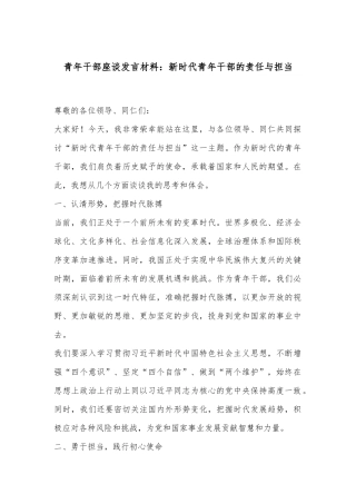 青年干部座谈发言材料：新时代青年干部的责任与担当
