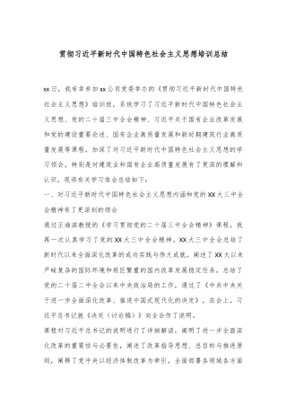 贯彻习总书记新时代中国特色社会主义思想培训总结