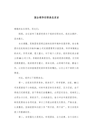 国企领导任职表态发言