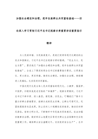 加强社会建设和治理，筑牢各族群众共同富裕基础——四论深入学习贯彻习总书记视察甘肃重要讲话重要指示精神