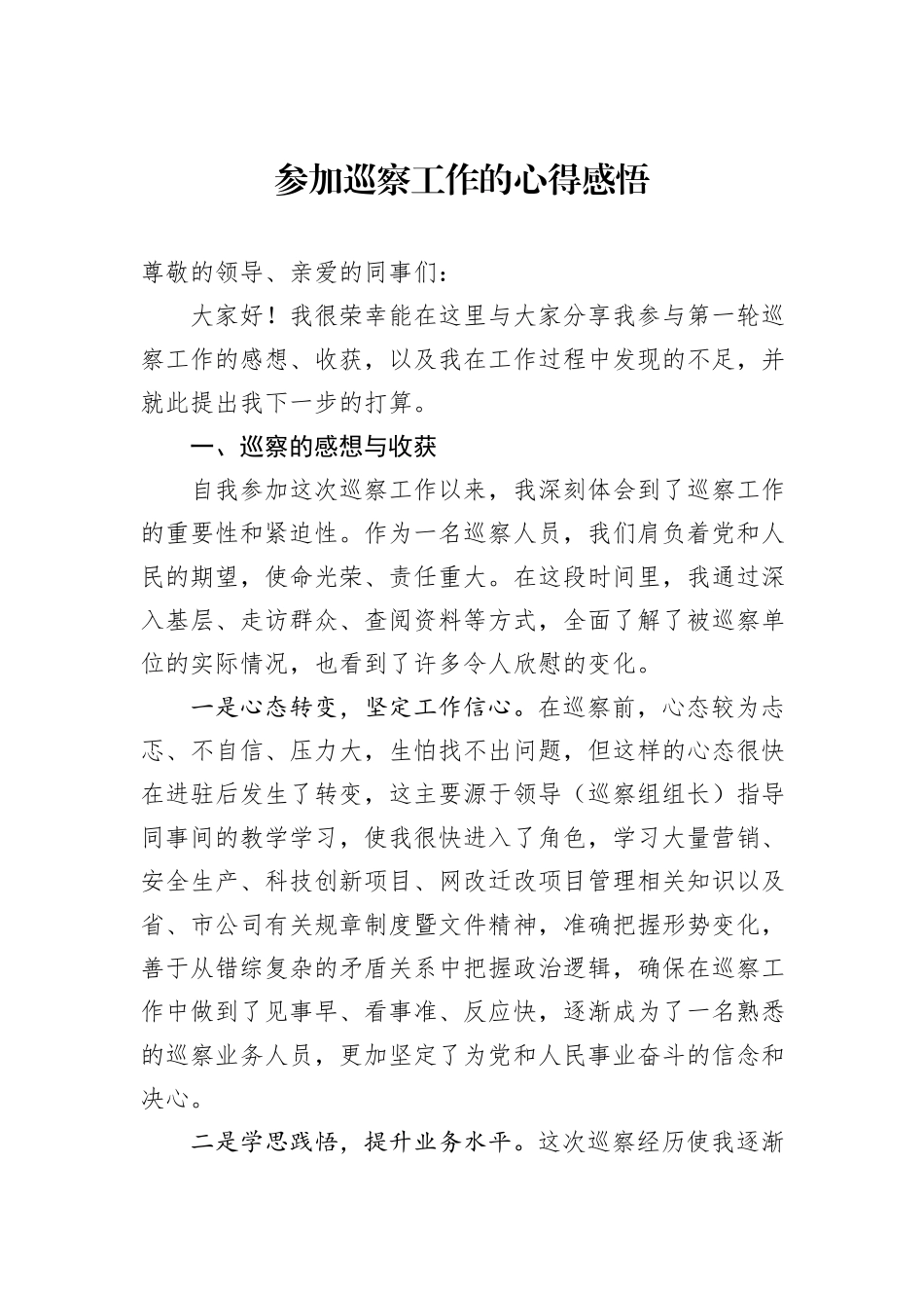 参加巡察工作的心得感悟_第1页